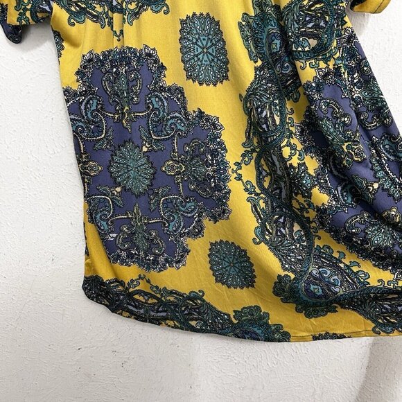Nieves Lavi Vintage New York Yellow Blue 100% Silk Paisley Top Blouse Size M - Picture 4 of 11
